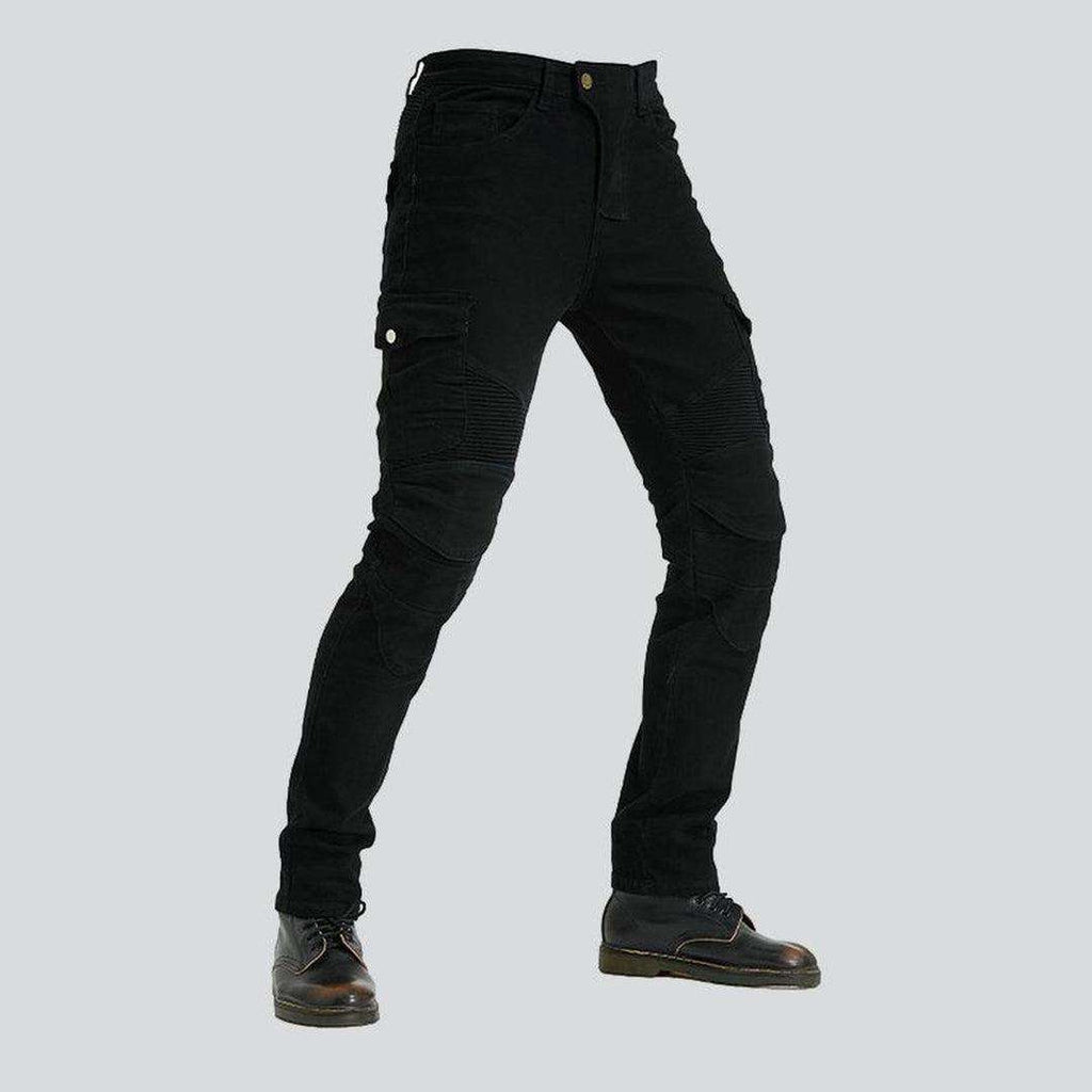 Color men biker denim pants