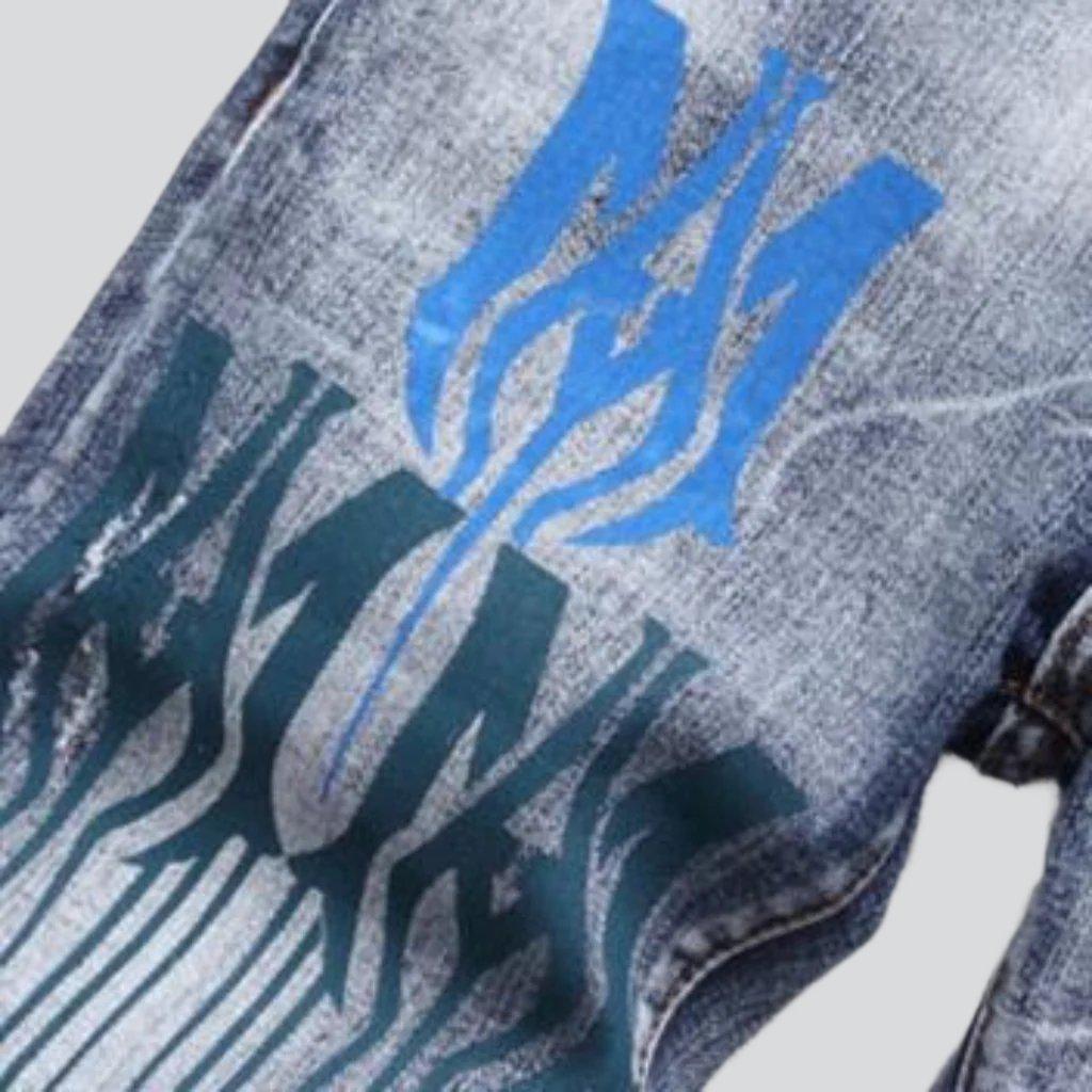 Trendy print men skinny jeans