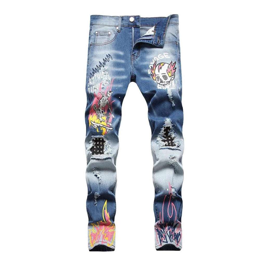 Graffiti-painted urban men jeans