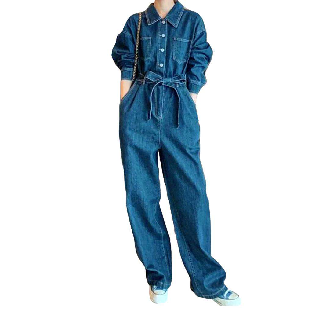 Medium wash baggy denim overall