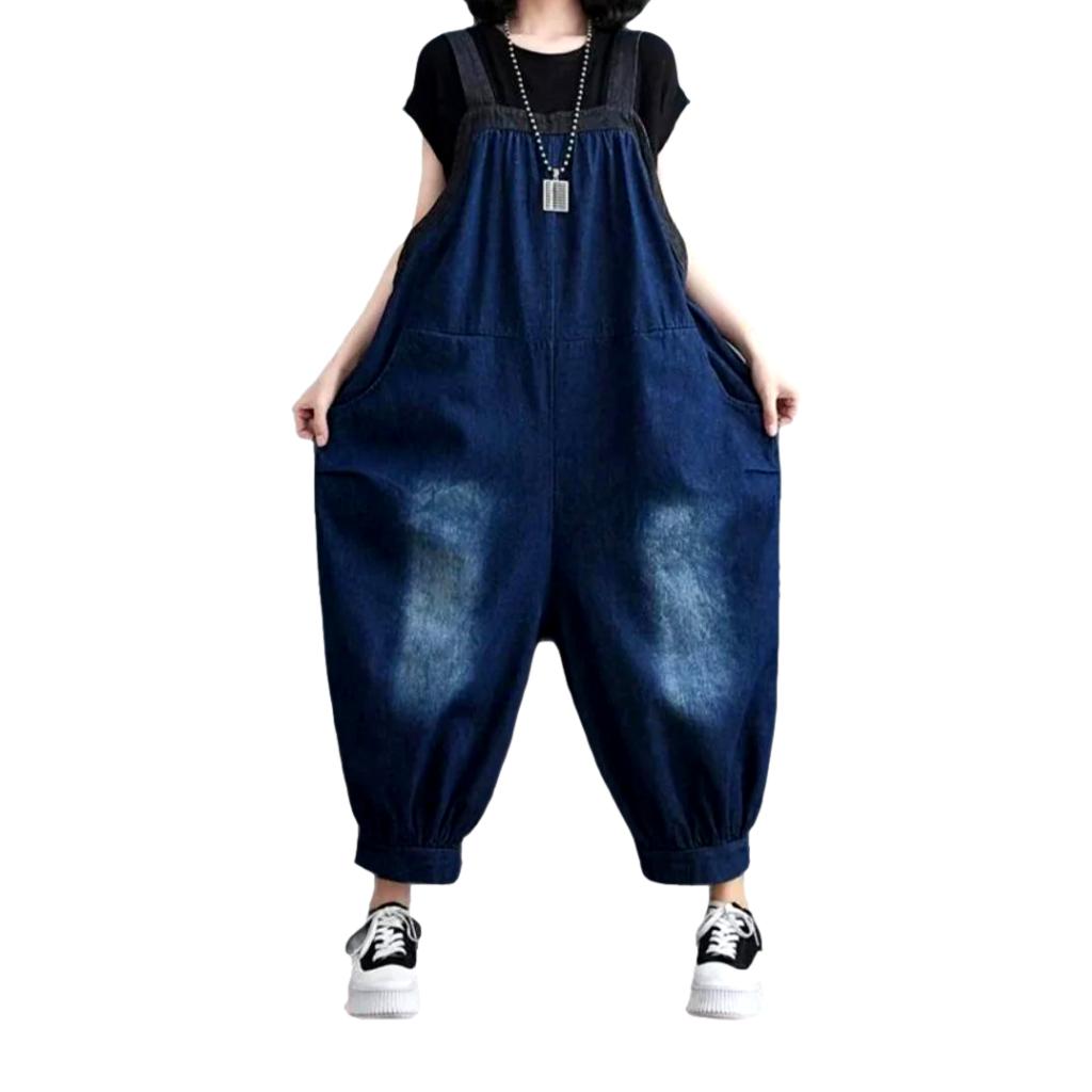 Sanded baggy women jean jumpsuit