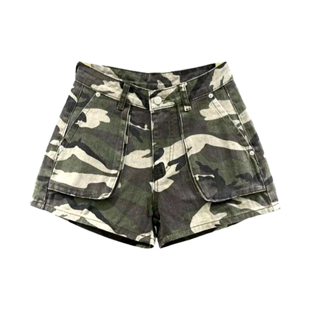 Camouflage print women denim shorts