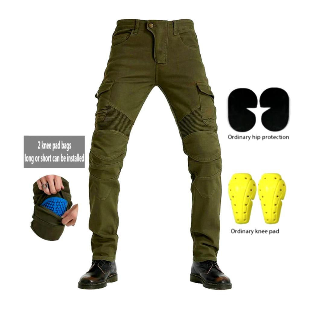 Protective khaki color biker jeans