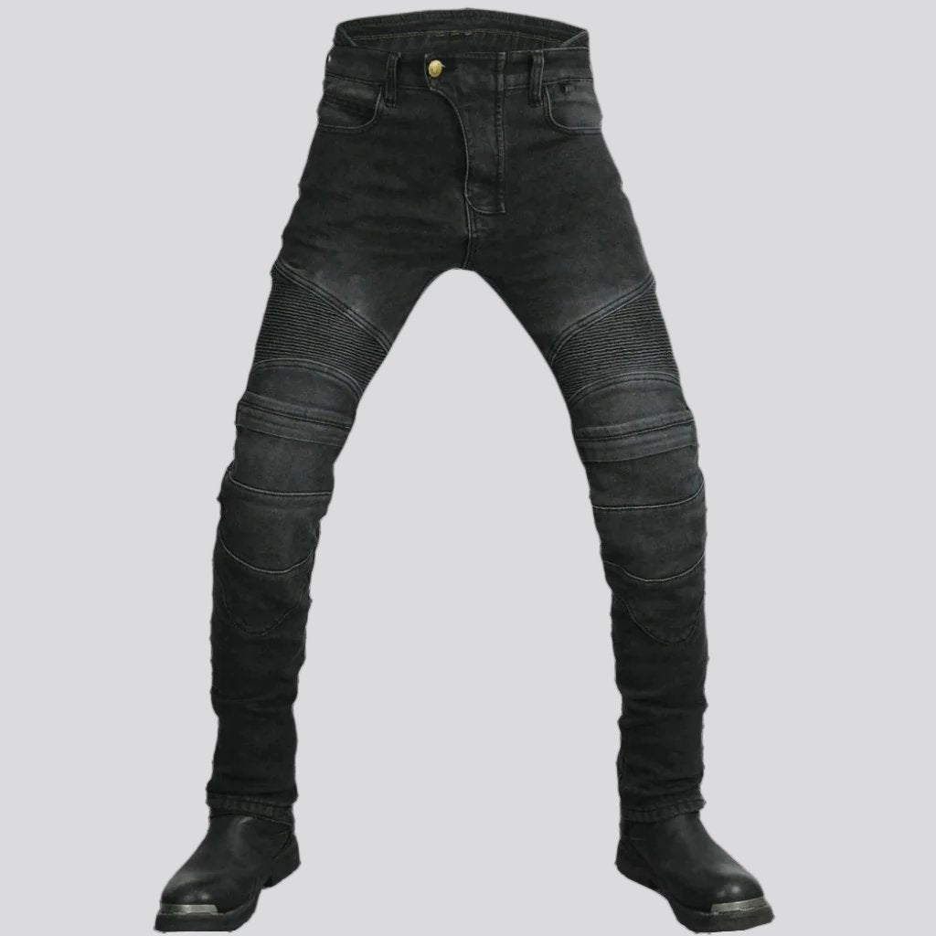 Slim mid-waist motorcycle jeans for men