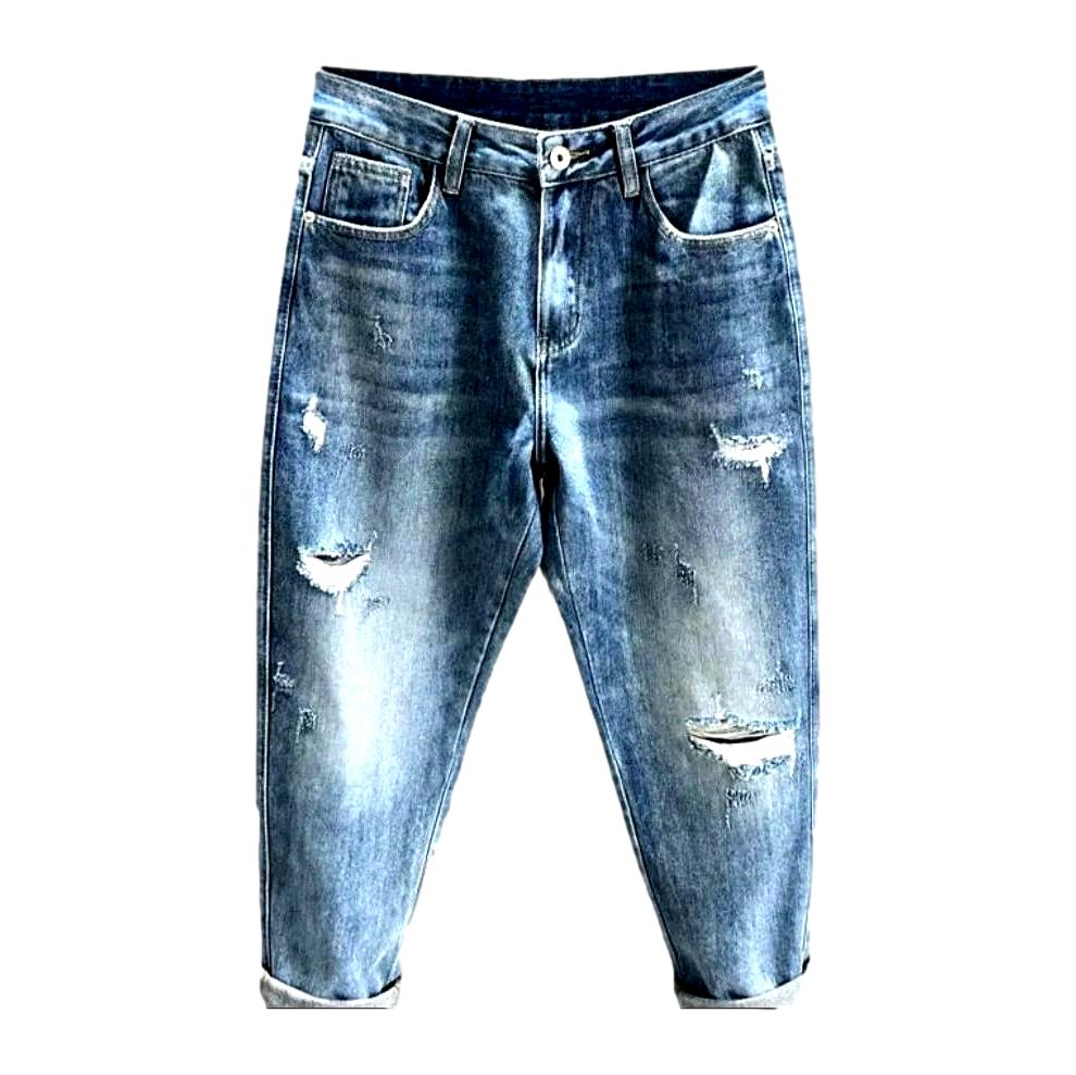 Trendy style frayed men jeans