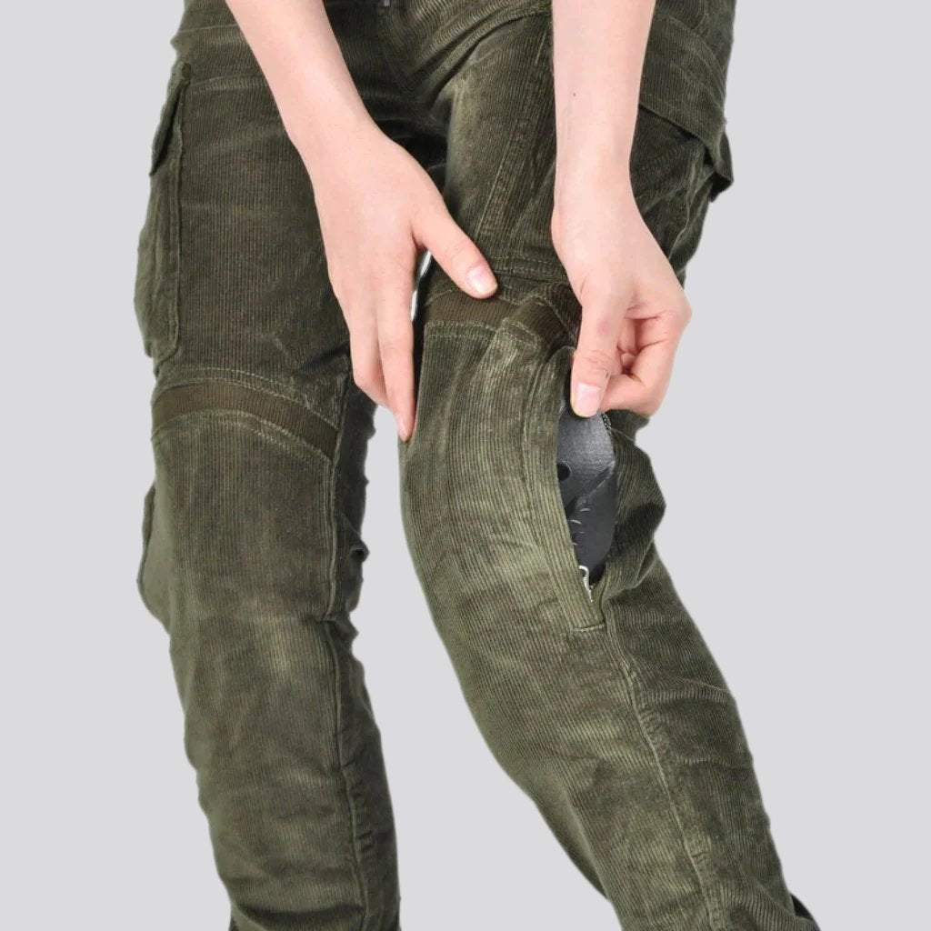 Color protective moto denim pants for ladies