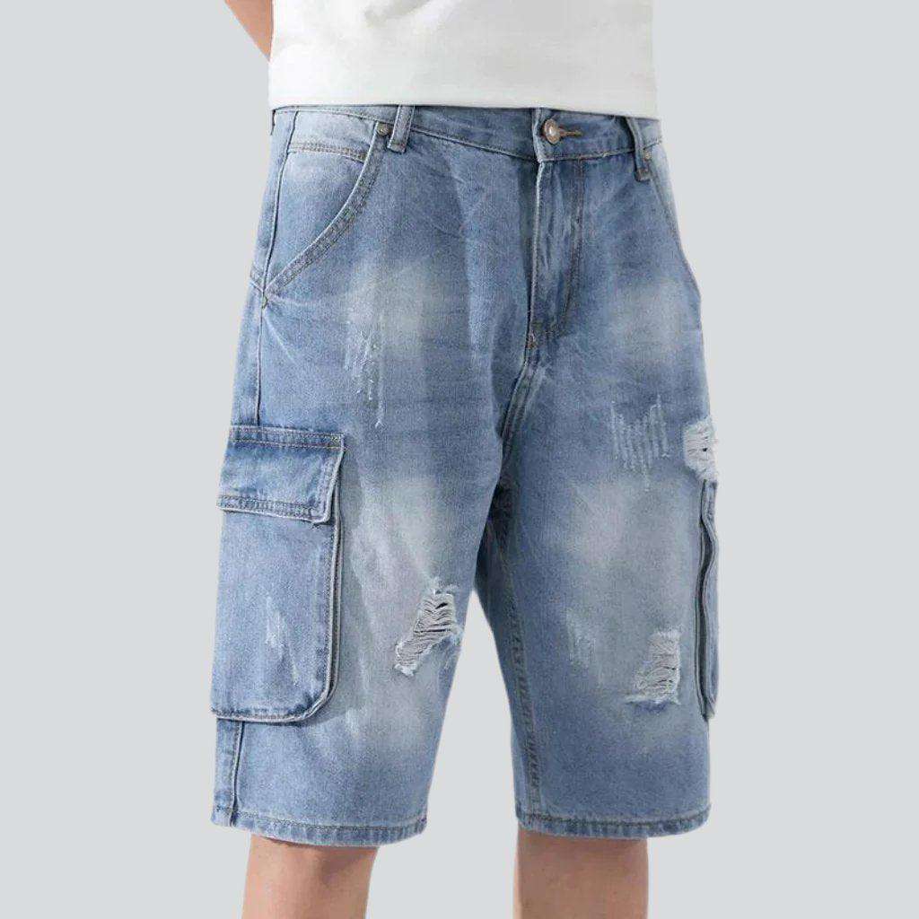 Light cargo men denim shorts