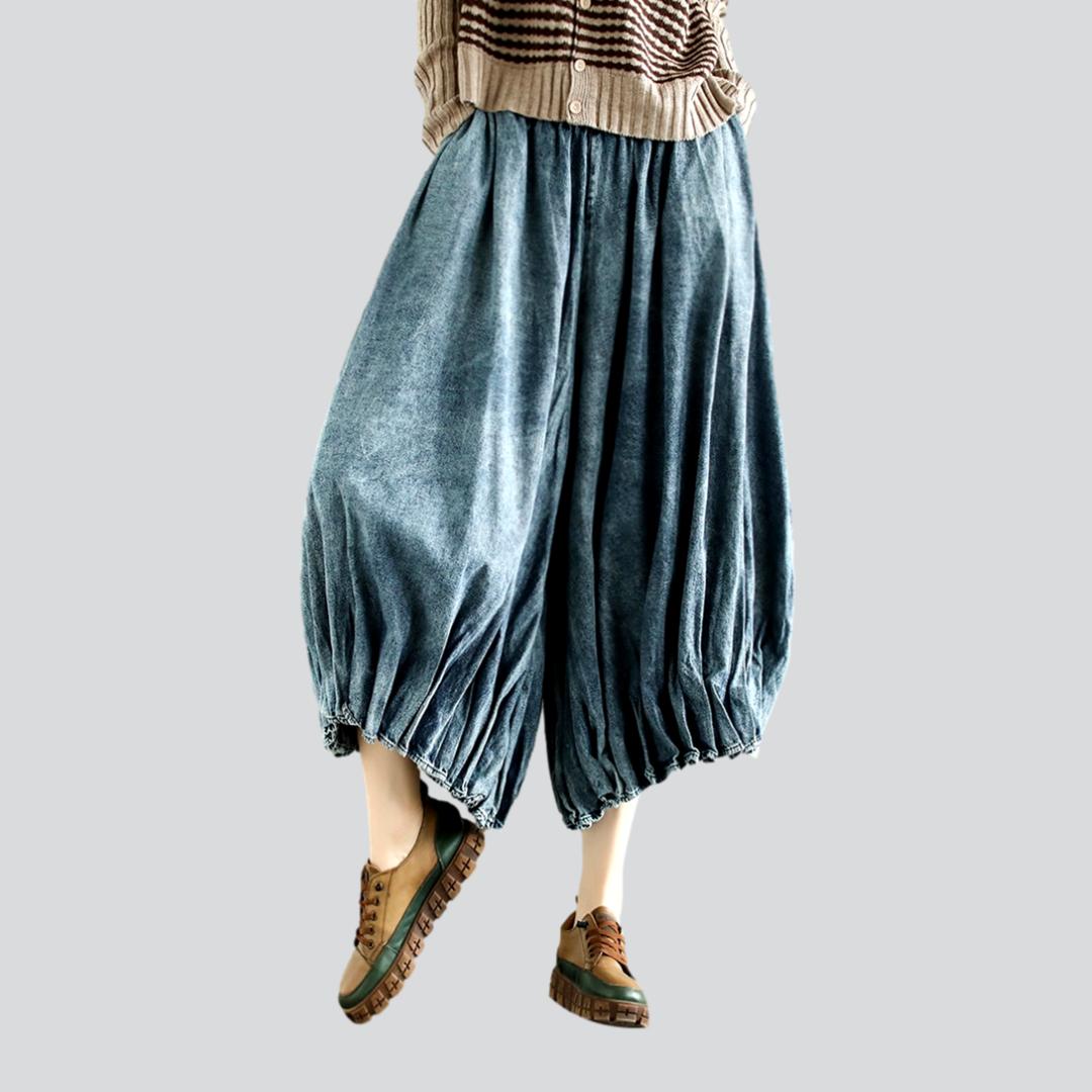 Pleated culottes denim pants