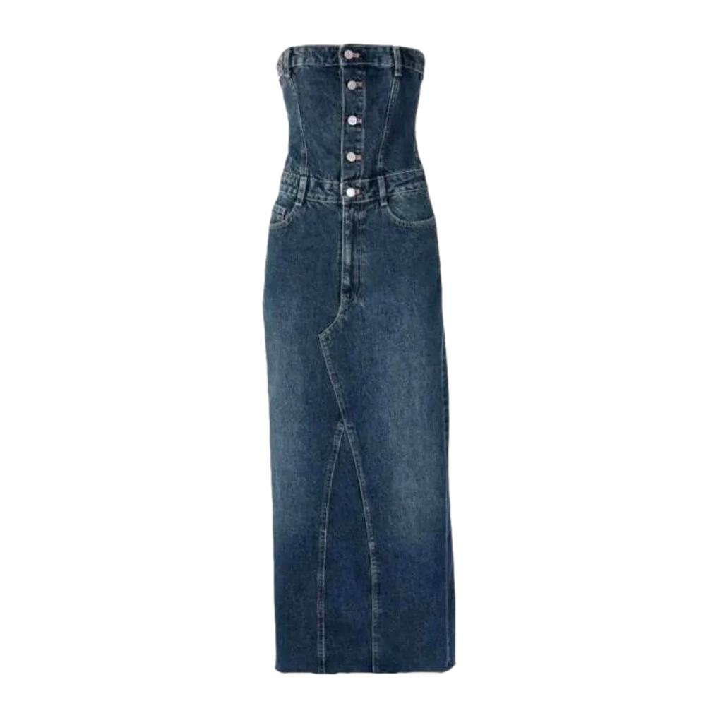 Stretchy strapless denim dress