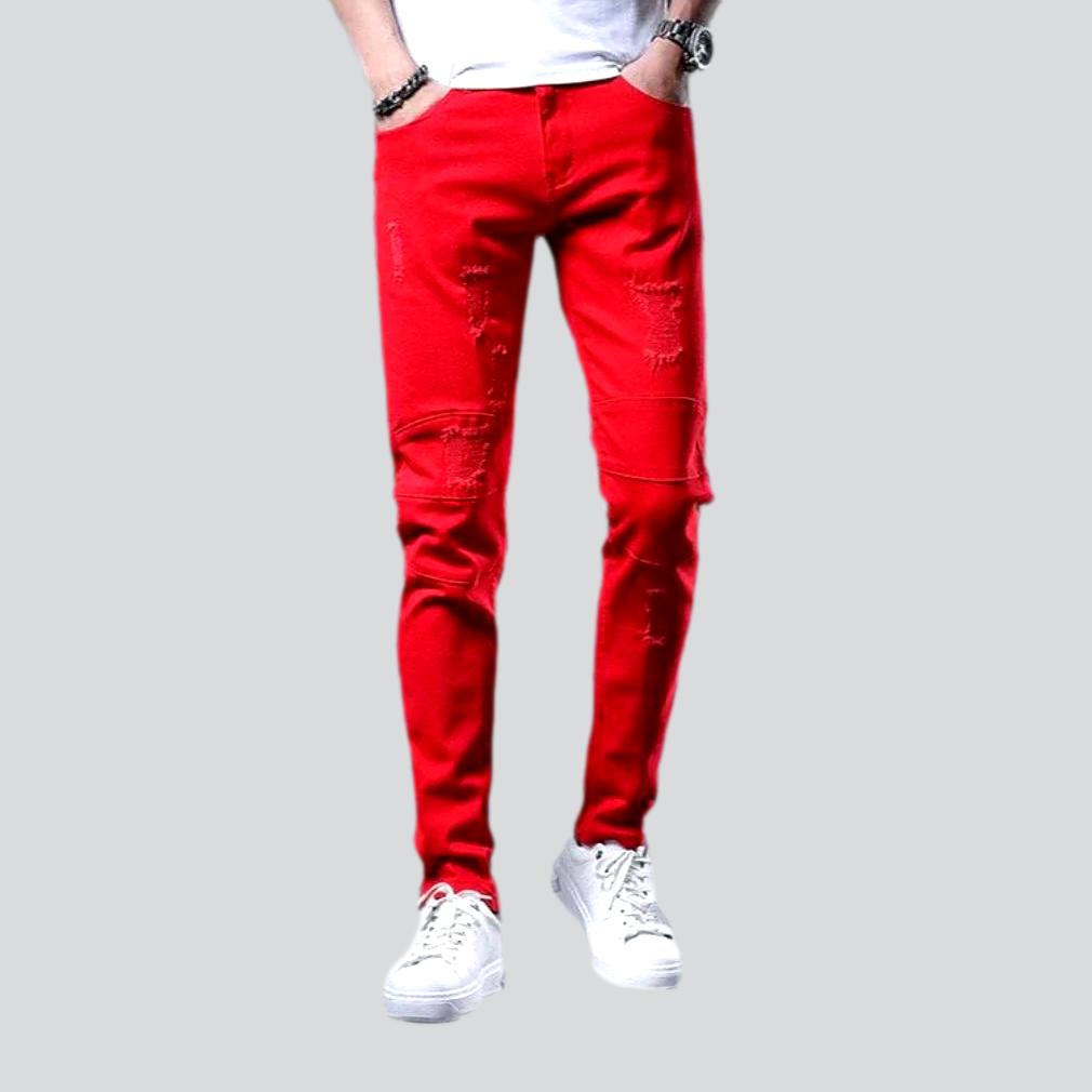 Torn-color jeans for men