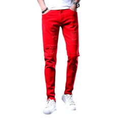 Torn-color jeans for men