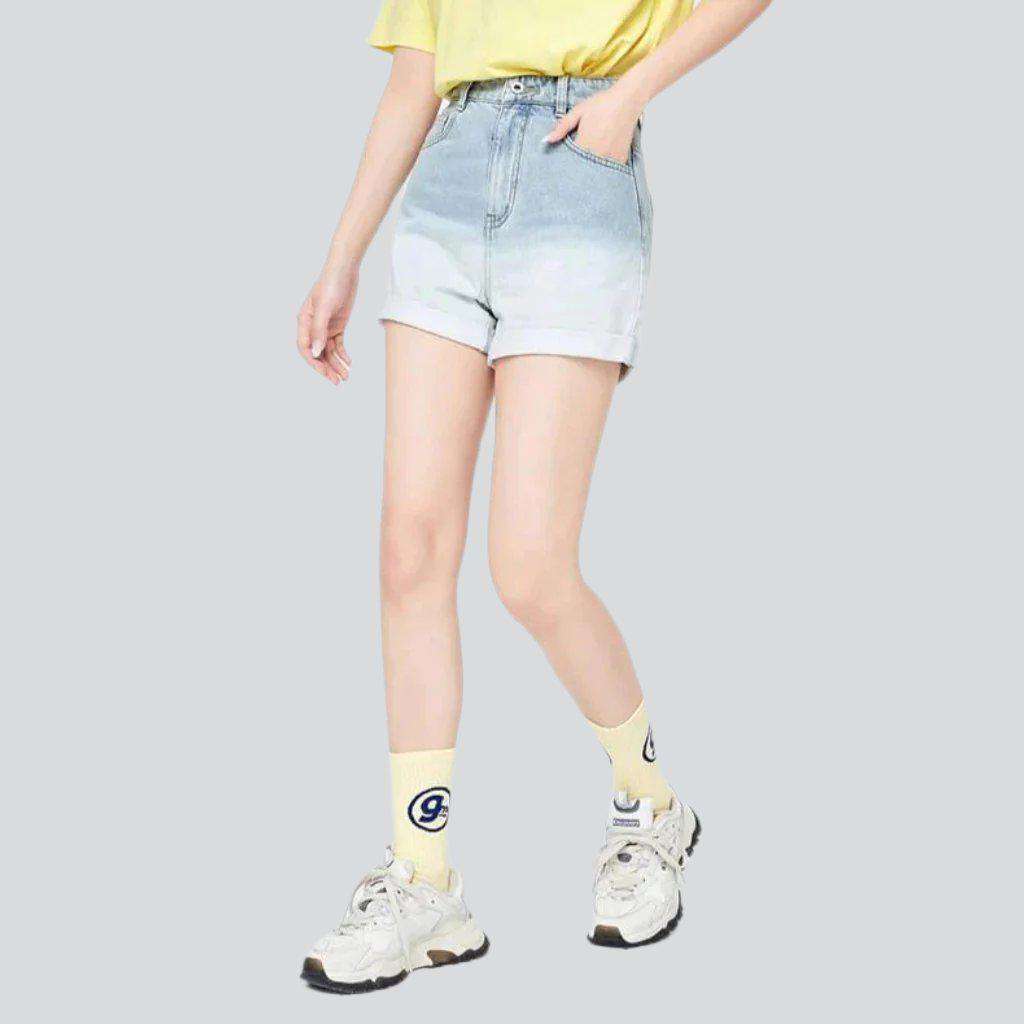 Contrast wash women denim shorts