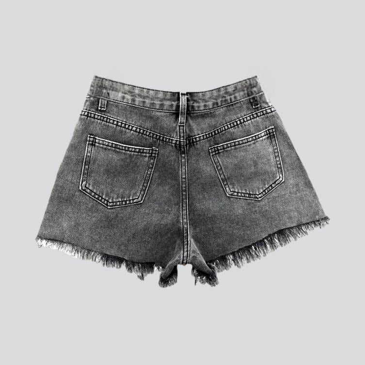 Distressed vertical rhinestone denim shorts