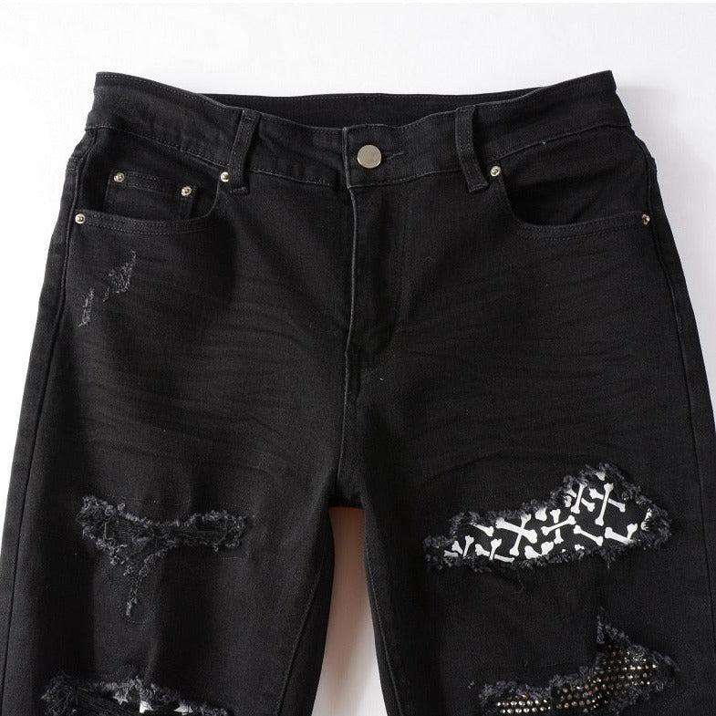 Crystal color patch men jeans