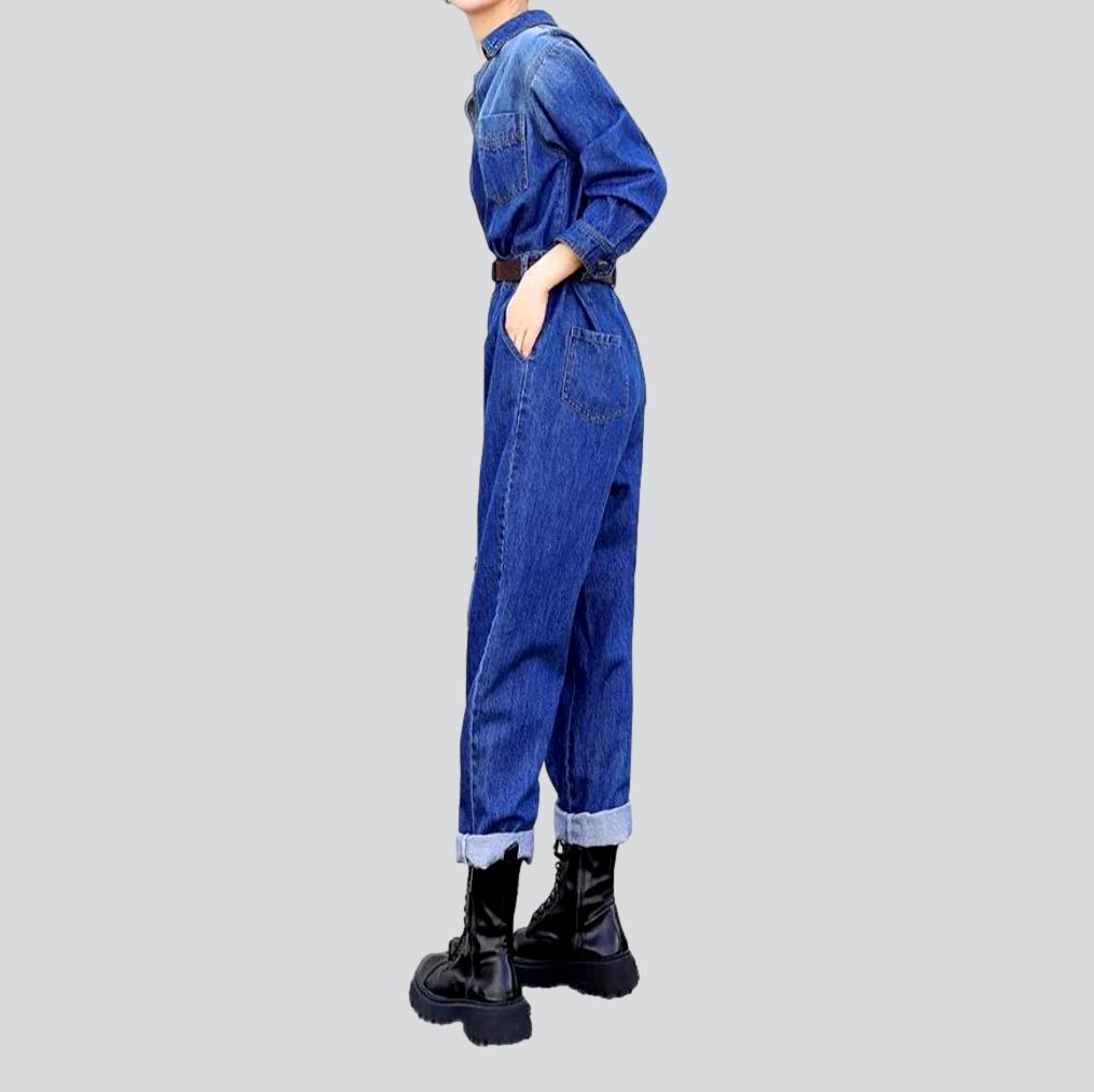 V-neck baggy women denim overall