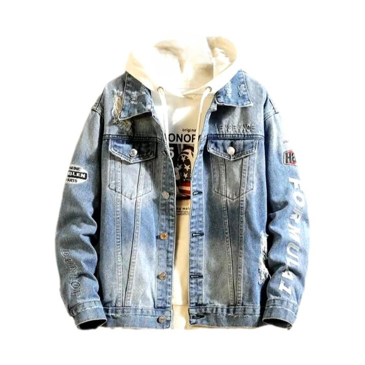 Racing denim jacket with patches