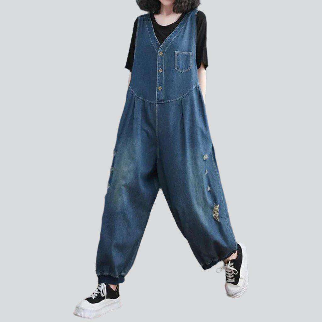 Baggy ripped women denim dungaree