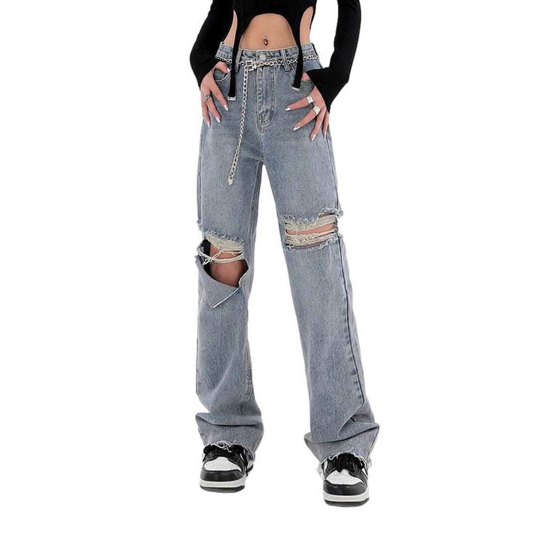 Urban distressed women straight jeans