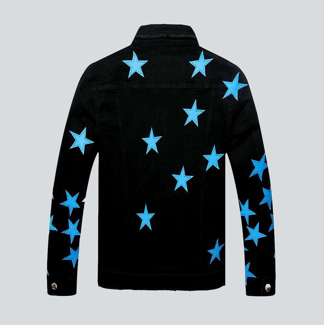 Blue star embroidery denim jacket