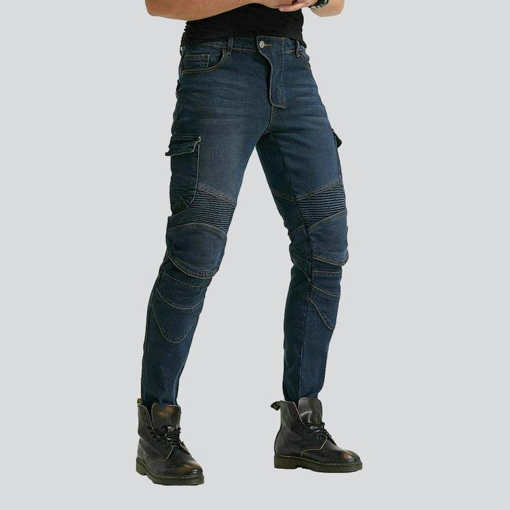 Navy men biker jeans