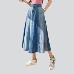 Two-color long denim skirt