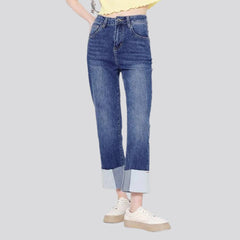 Rolled hem straight women jeans