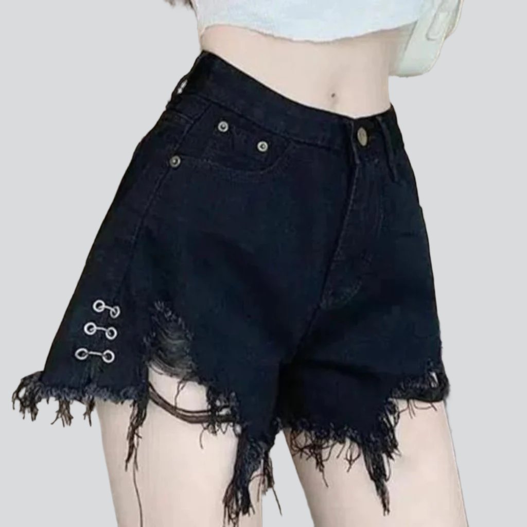 Wide women distressed denim shorts