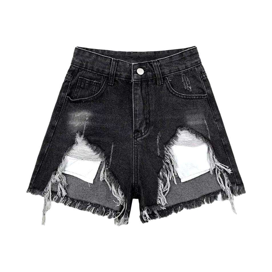 Cut-out fabric women denim shorts