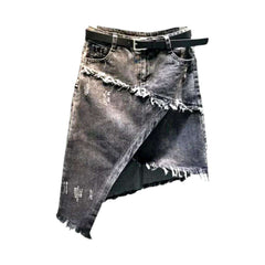 Grauer mehrlagiger Midi-Jeansrock