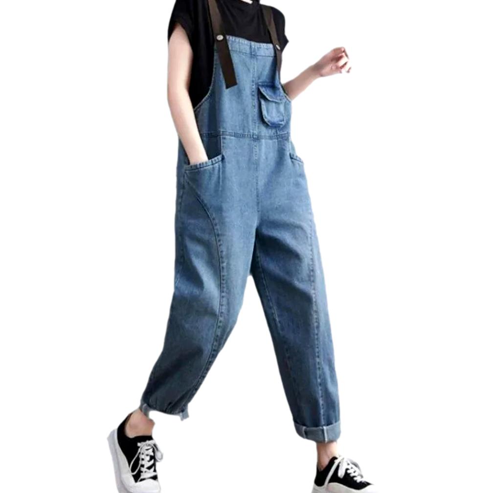 Small chest pocket denim jumpsuit