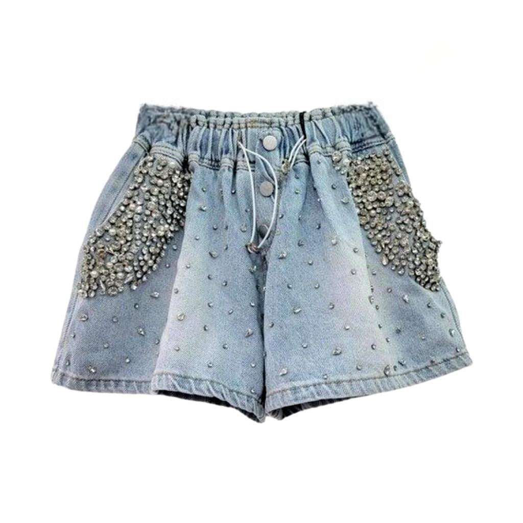 Crystal rhinestone women denim shorts