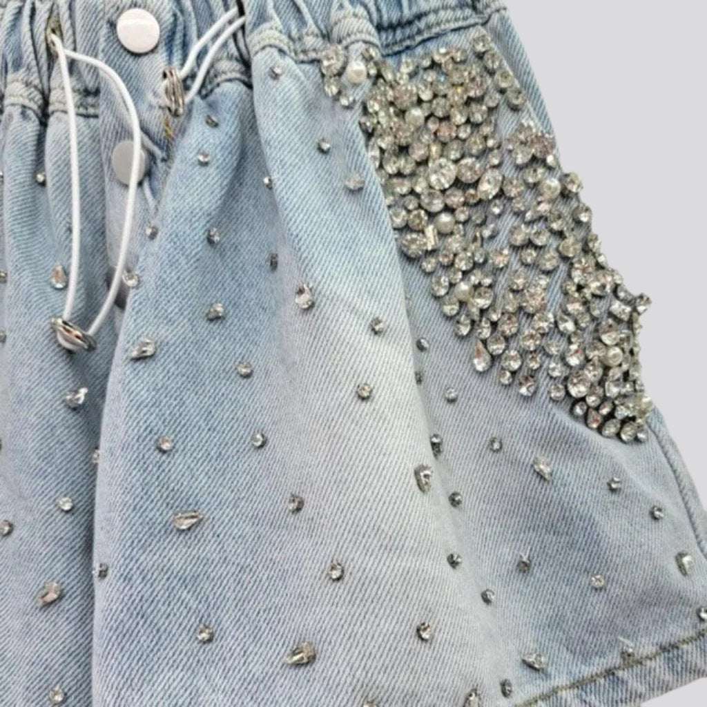 Crystal rhinestone women denim shorts