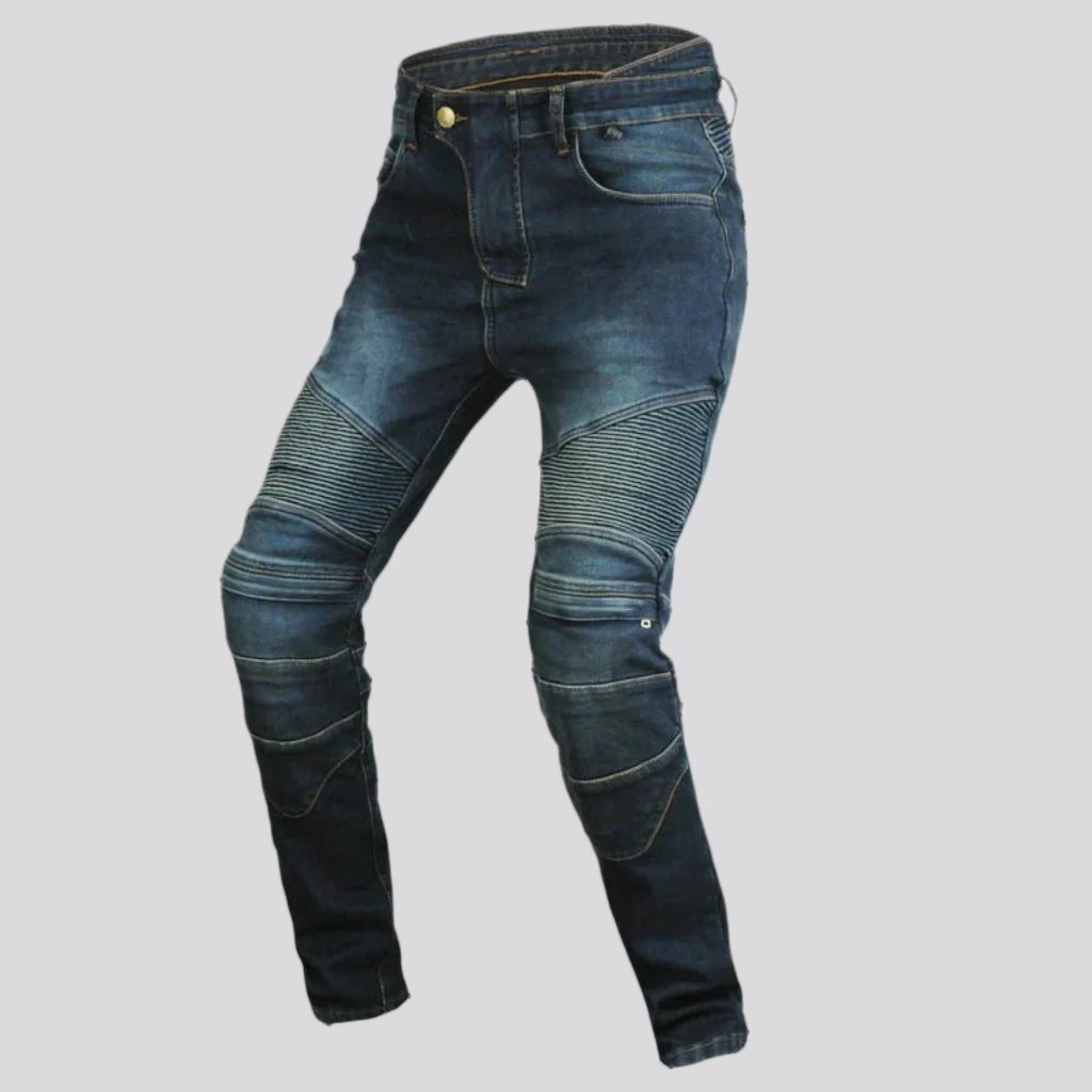 Slim mid-waist motorcycle jeans for men