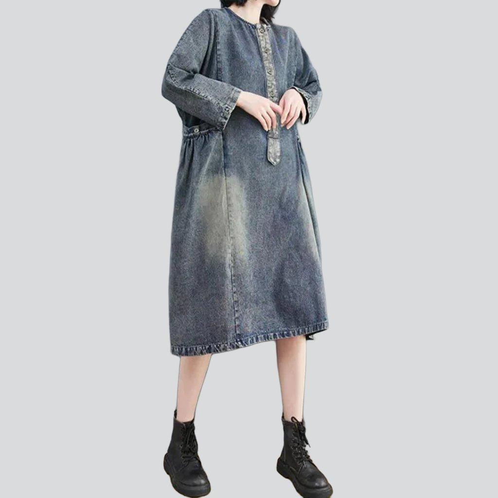 Vintage sanded women denim dress