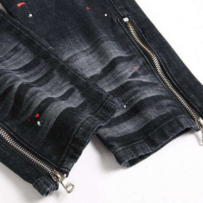 Blaue Patch-Bikerjeans für Herren