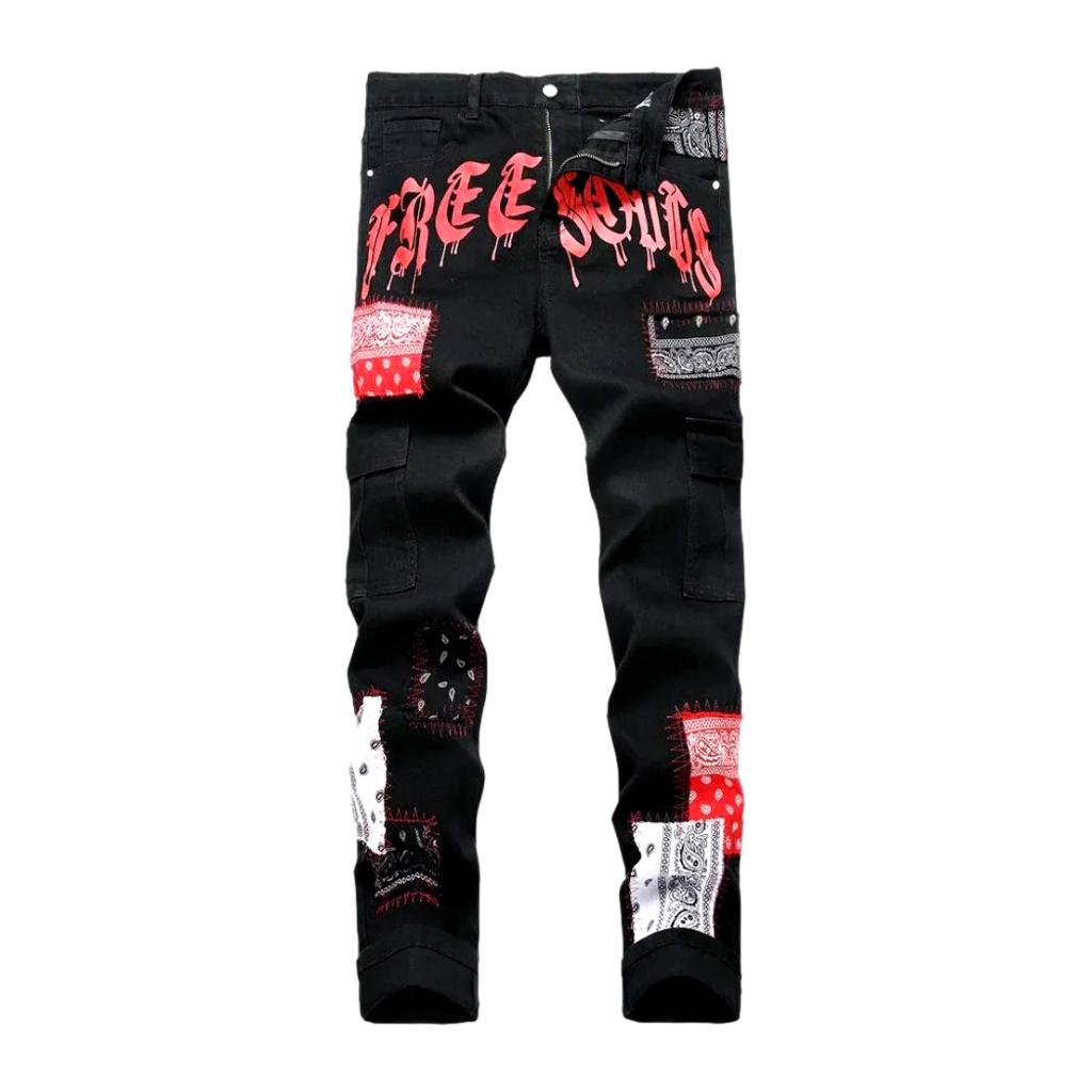 Painted men cargo-pocket jeans