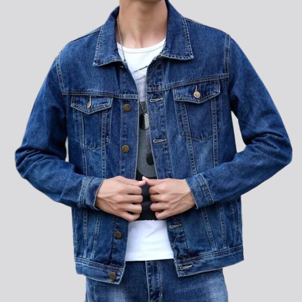 Chaqueta de camionero, lavada a la piedra, informal, abotonada, para hombre.