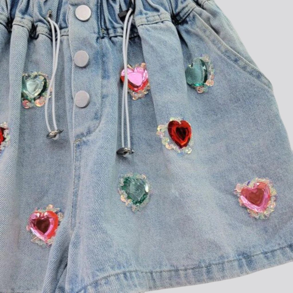 Streetwear women rhinestone denim shorts