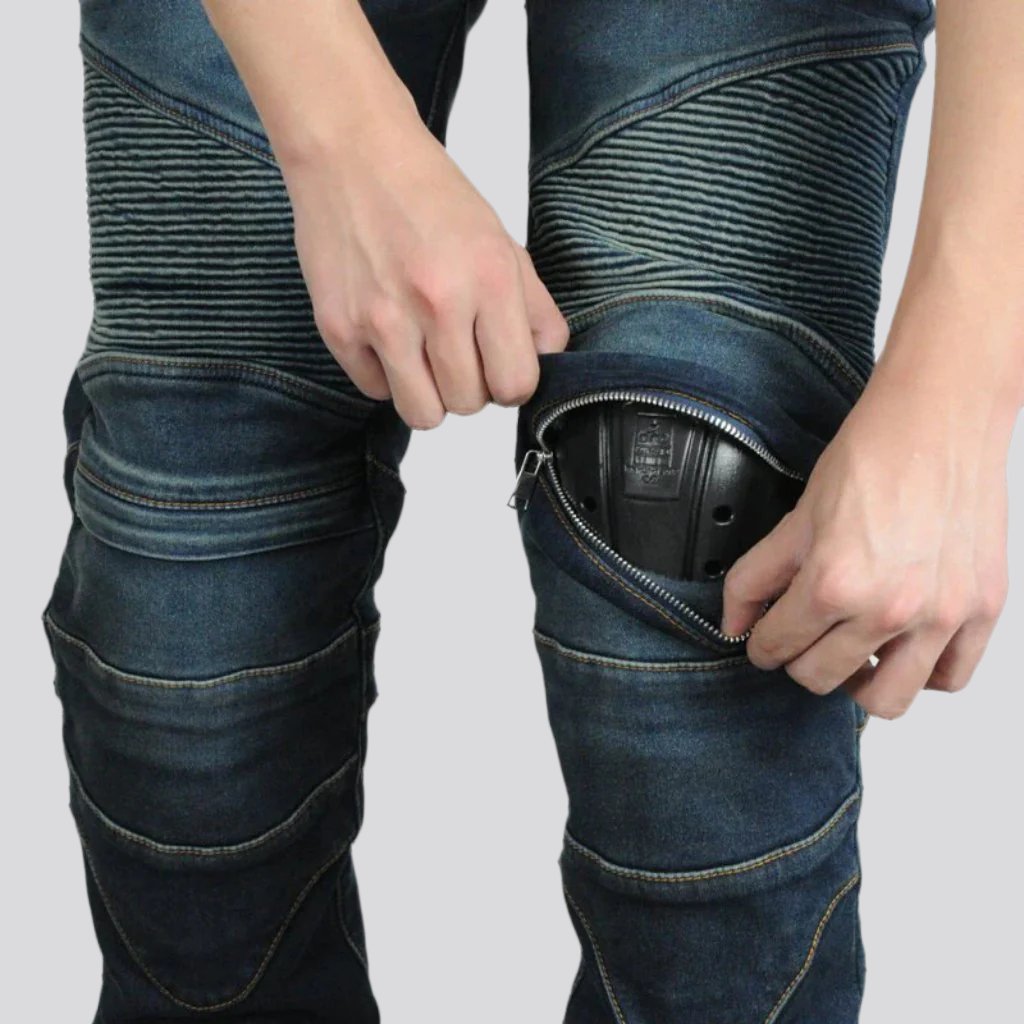 Slim mid-waist motorcycle jeans for men