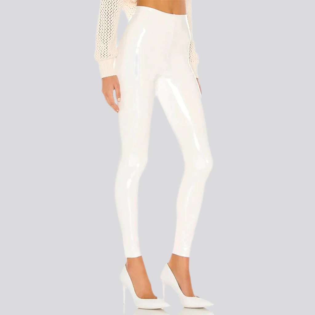 High-waist shiny denim pants