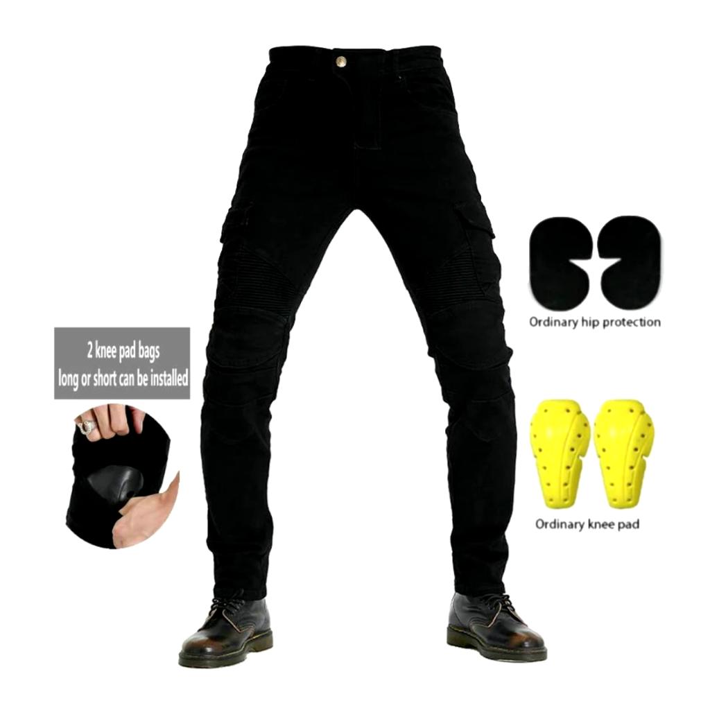 Protective black men biker jeans