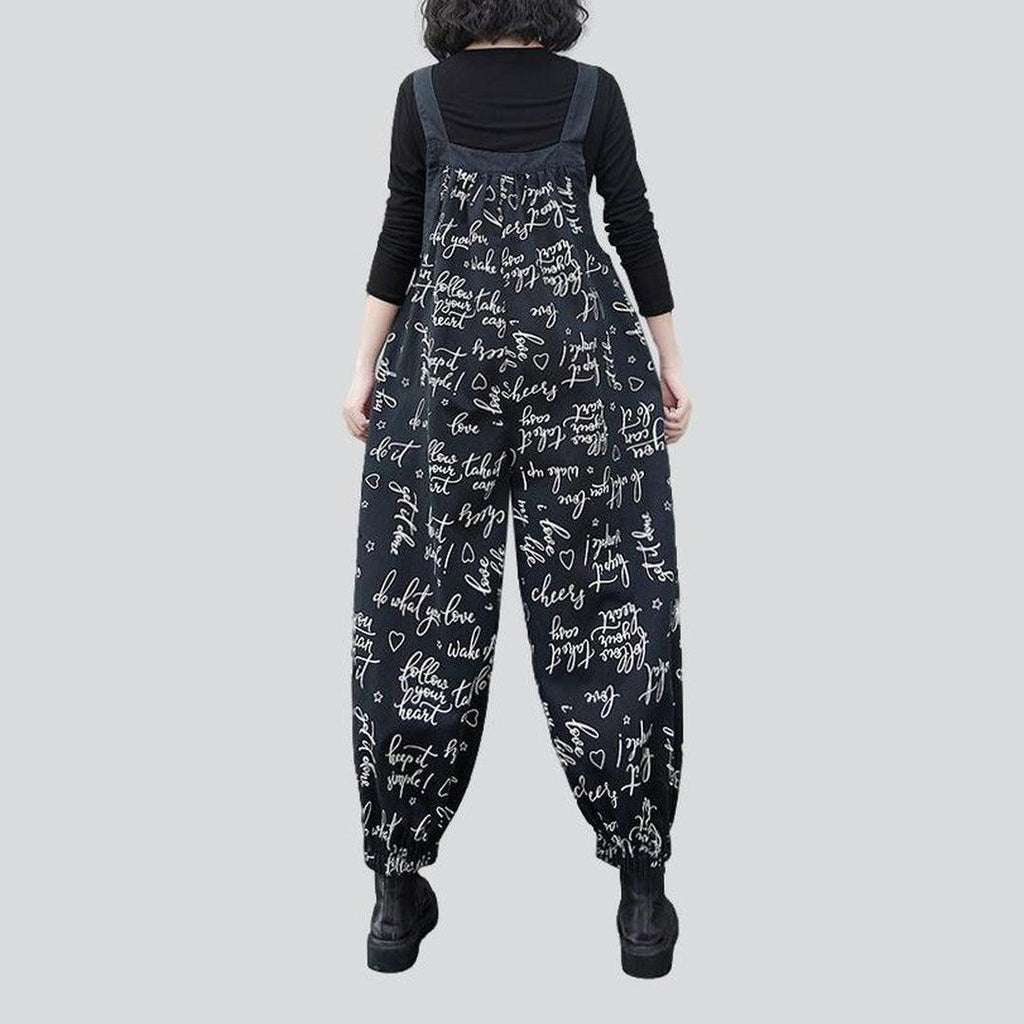 Handwriting printed women denim overall