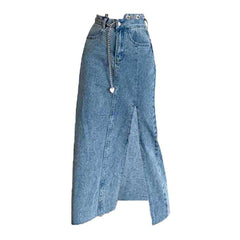 Front slit maxi denim skirt