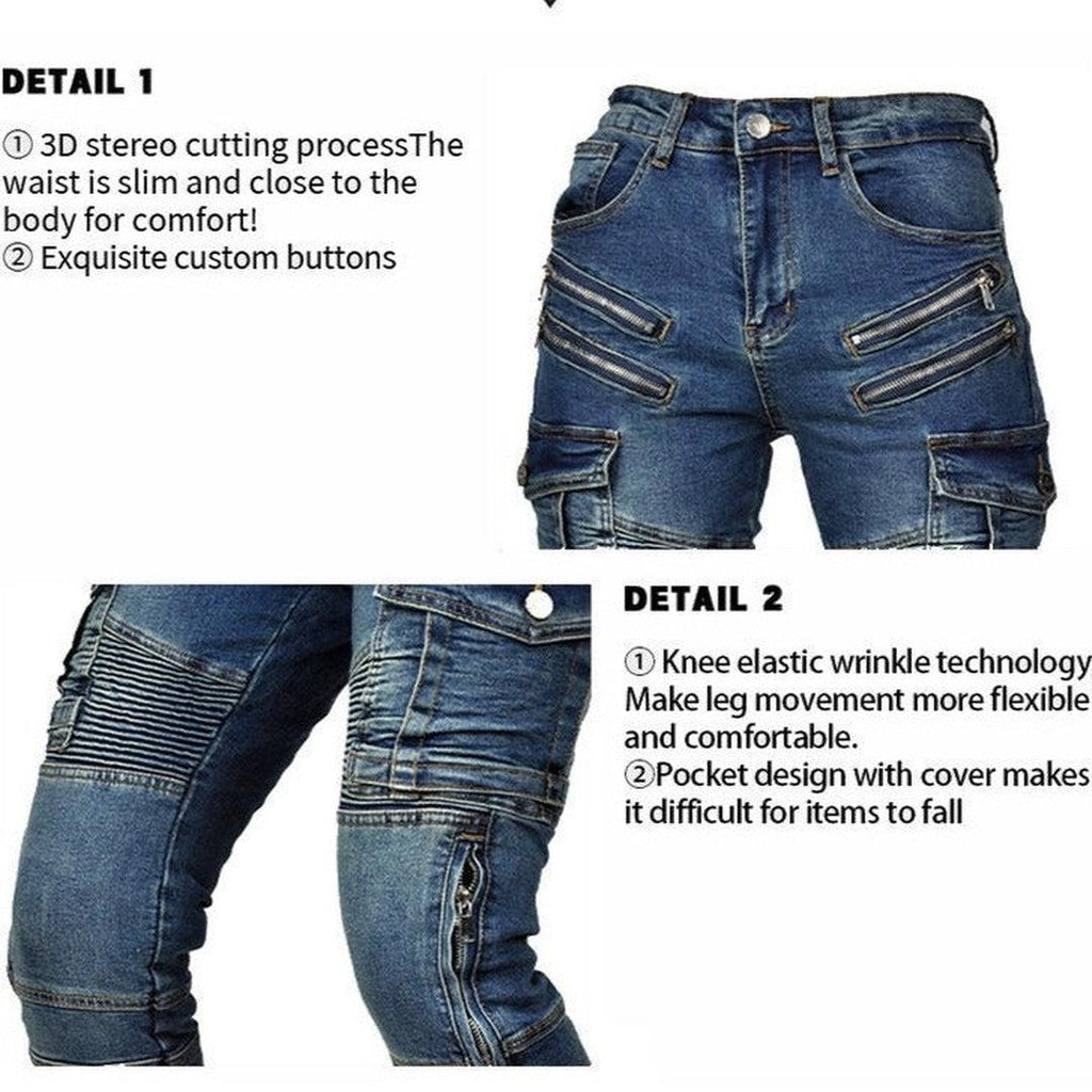 Men moto jeans with zippers