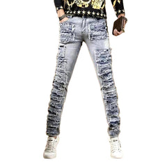 Ripped patch skinny men jeans