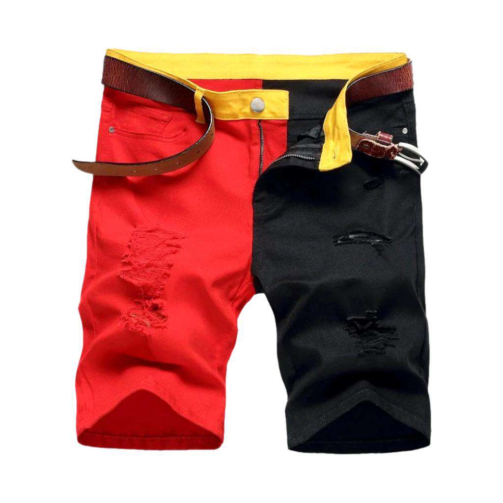 Schwarz-rote zerrissene Jeansshorts