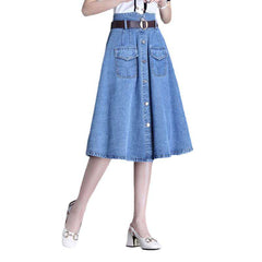 Flap pocket flared denim skirt