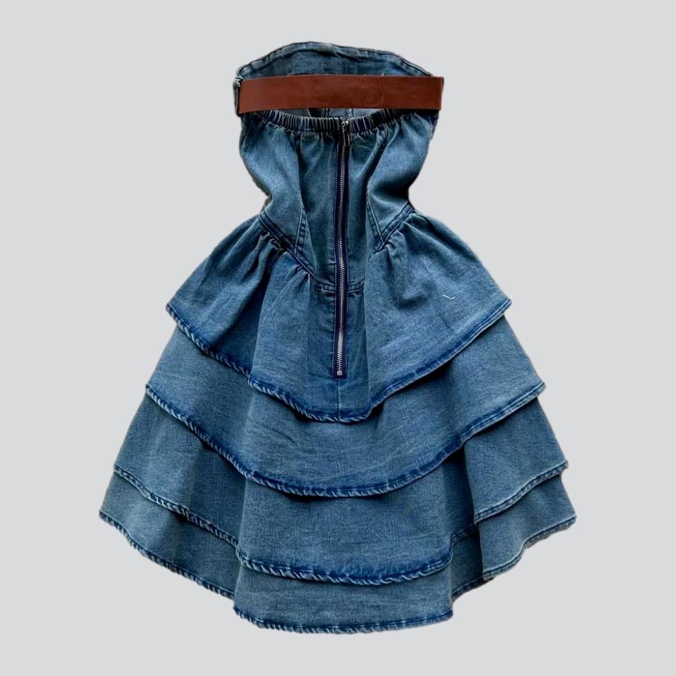 Vintage frills strapless denim dress – Rae Jeans Vintage frills strapless denim dress – Rae Jeans
