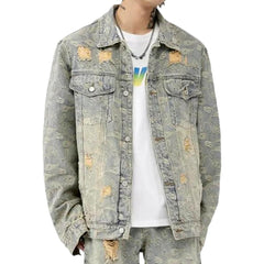 Distressed vintage denim jacket for men