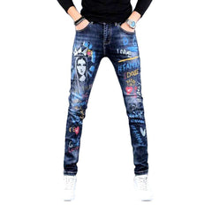 Medium wash printed men jeans